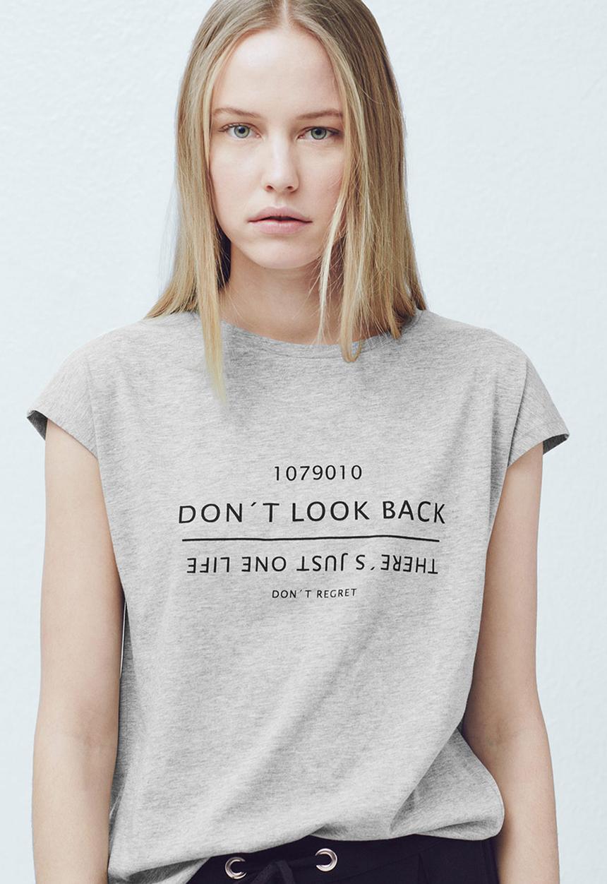 MANGO - Printed T-shirt Pale Grey