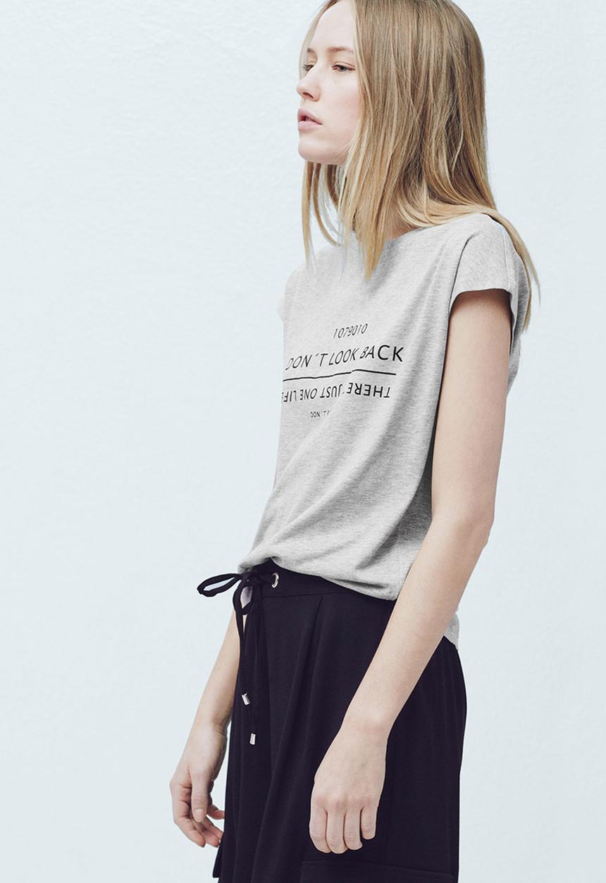 MANGO - Printed T-shirt Pale Grey