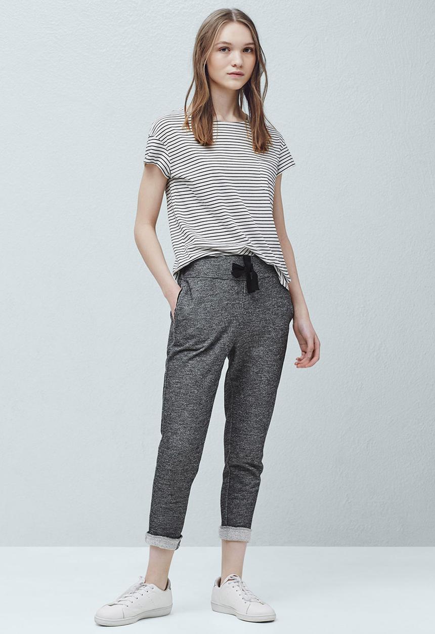 MANGO - Striped Cotton T-Shirt Black and White