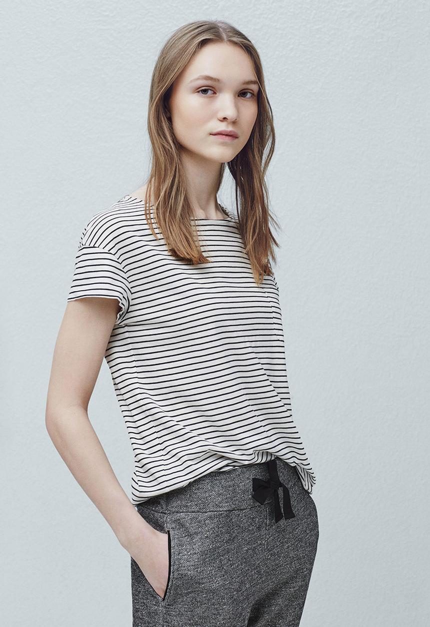 MANGO - Striped Cotton T-Shirt Black and White
