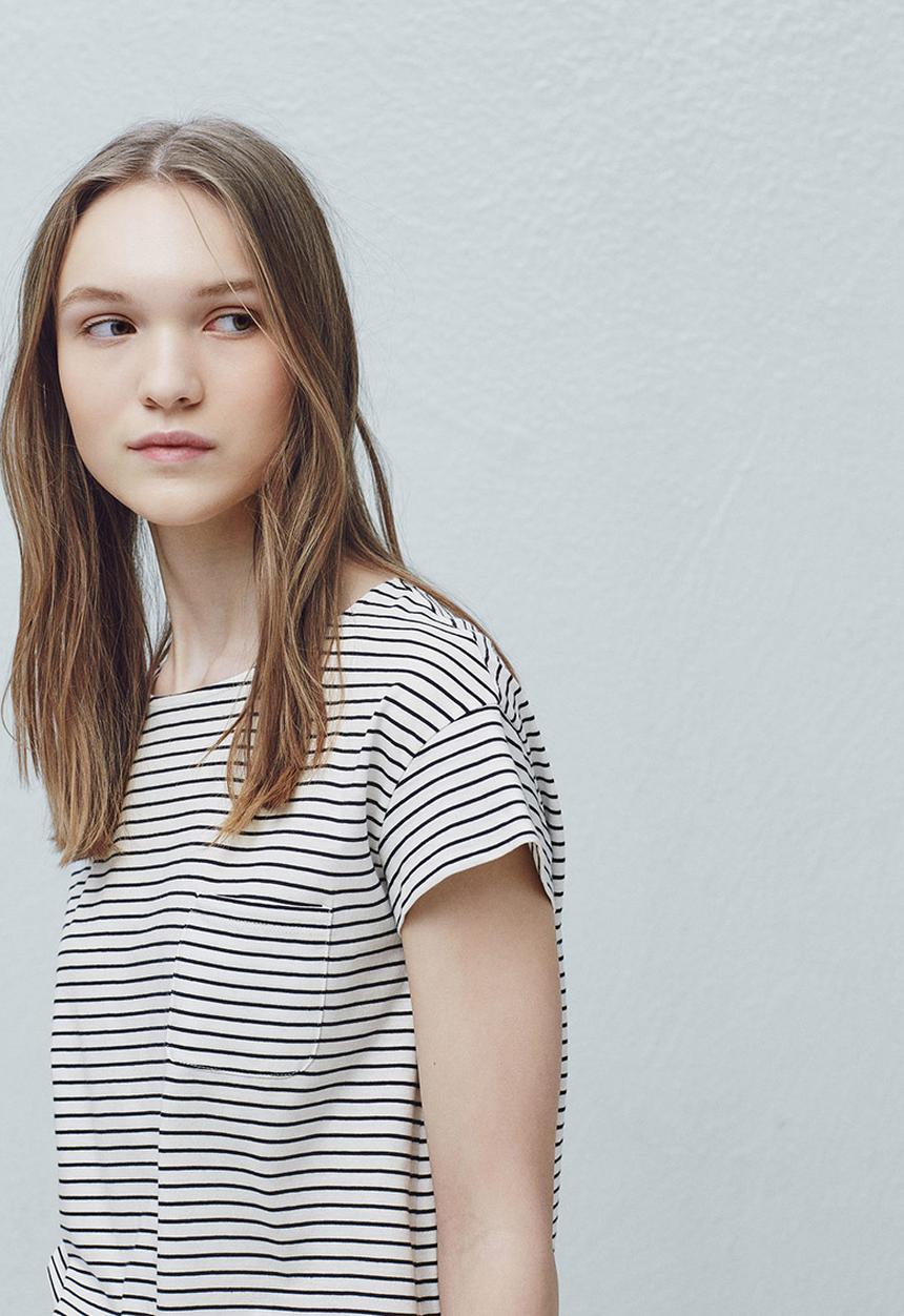 MANGO - Striped Cotton T-Shirt Black and White
