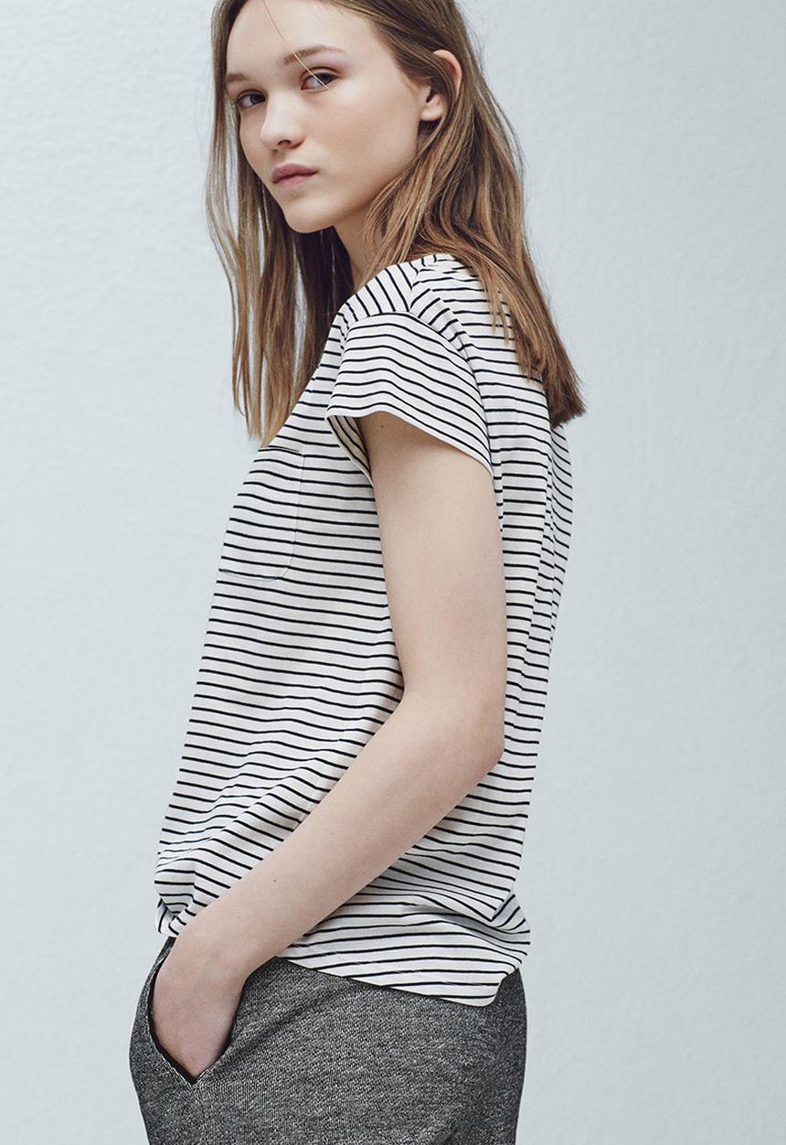 MANGO - Striped Cotton T-Shirt Black and White