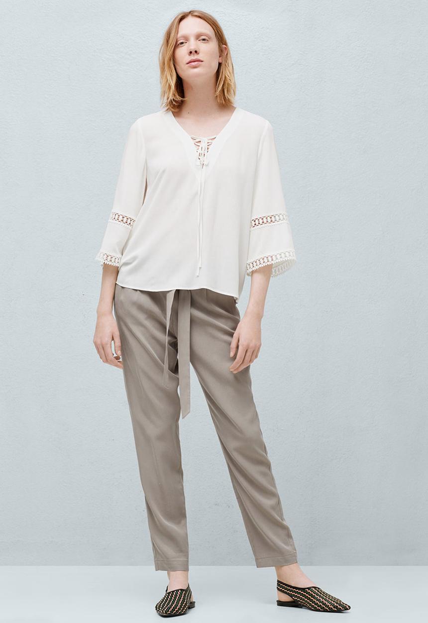 MANGO - Openwork Trim Blouse Off White