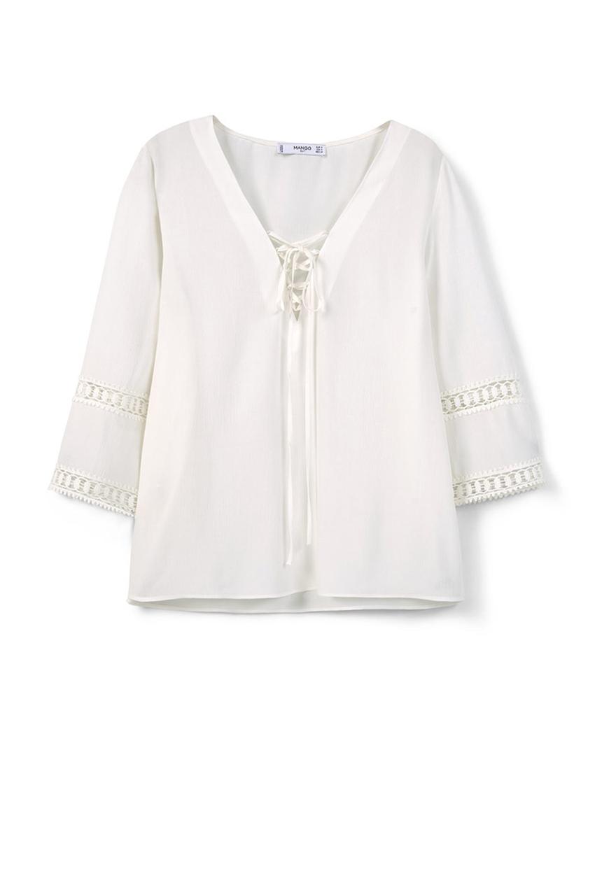 MANGO - Openwork Trim Blouse Off White