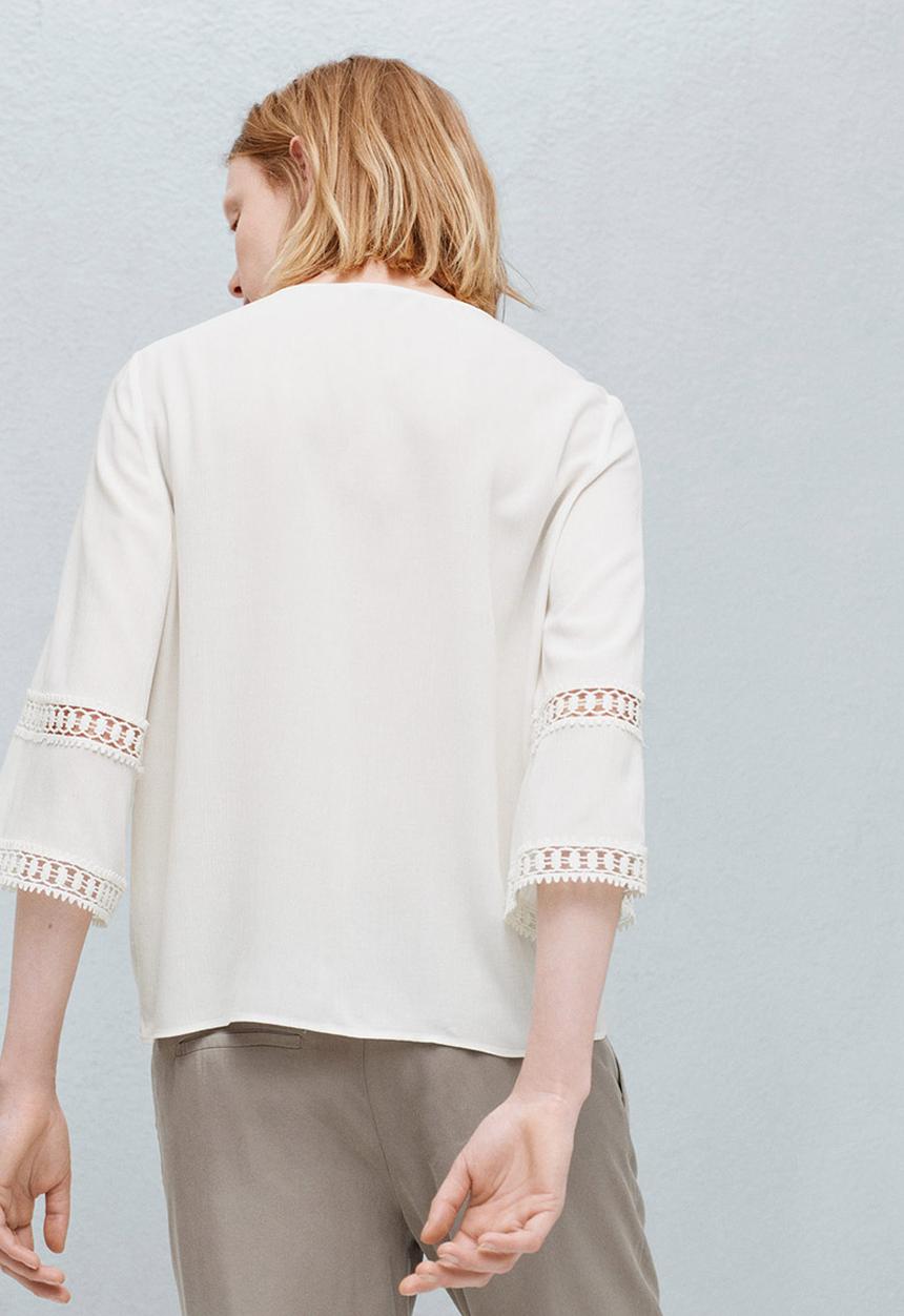 MANGO - Openwork Trim Blouse Off White