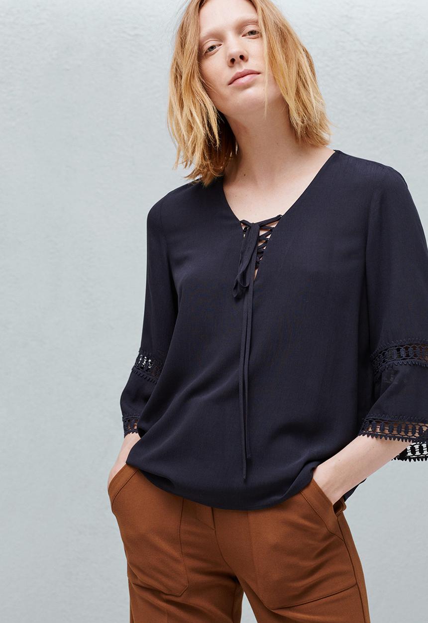 MANGO - Openwork Trim Blouse Navy