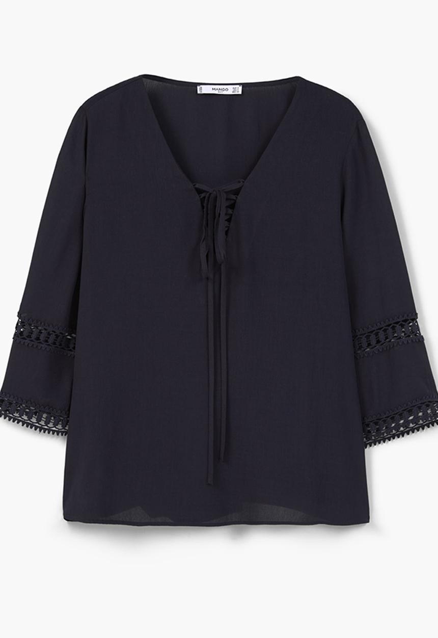 MANGO - Openwork Trim Blouse Navy