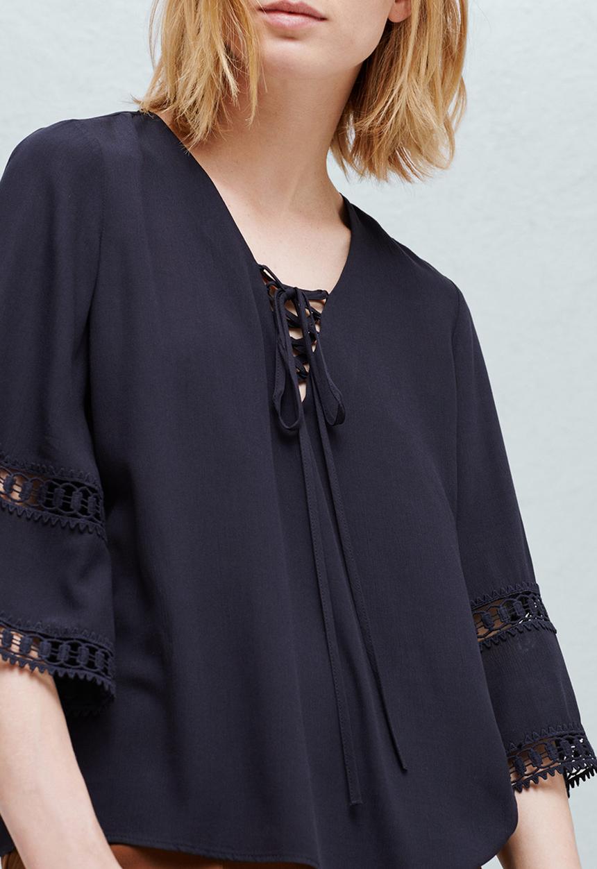MANGO - Openwork Trim Blouse Navy