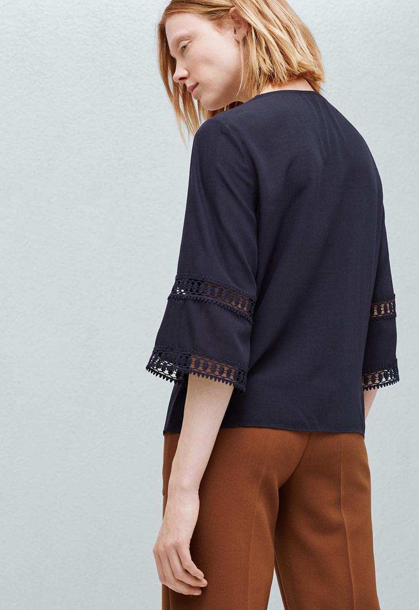 MANGO - Openwork Trim Blouse Navy