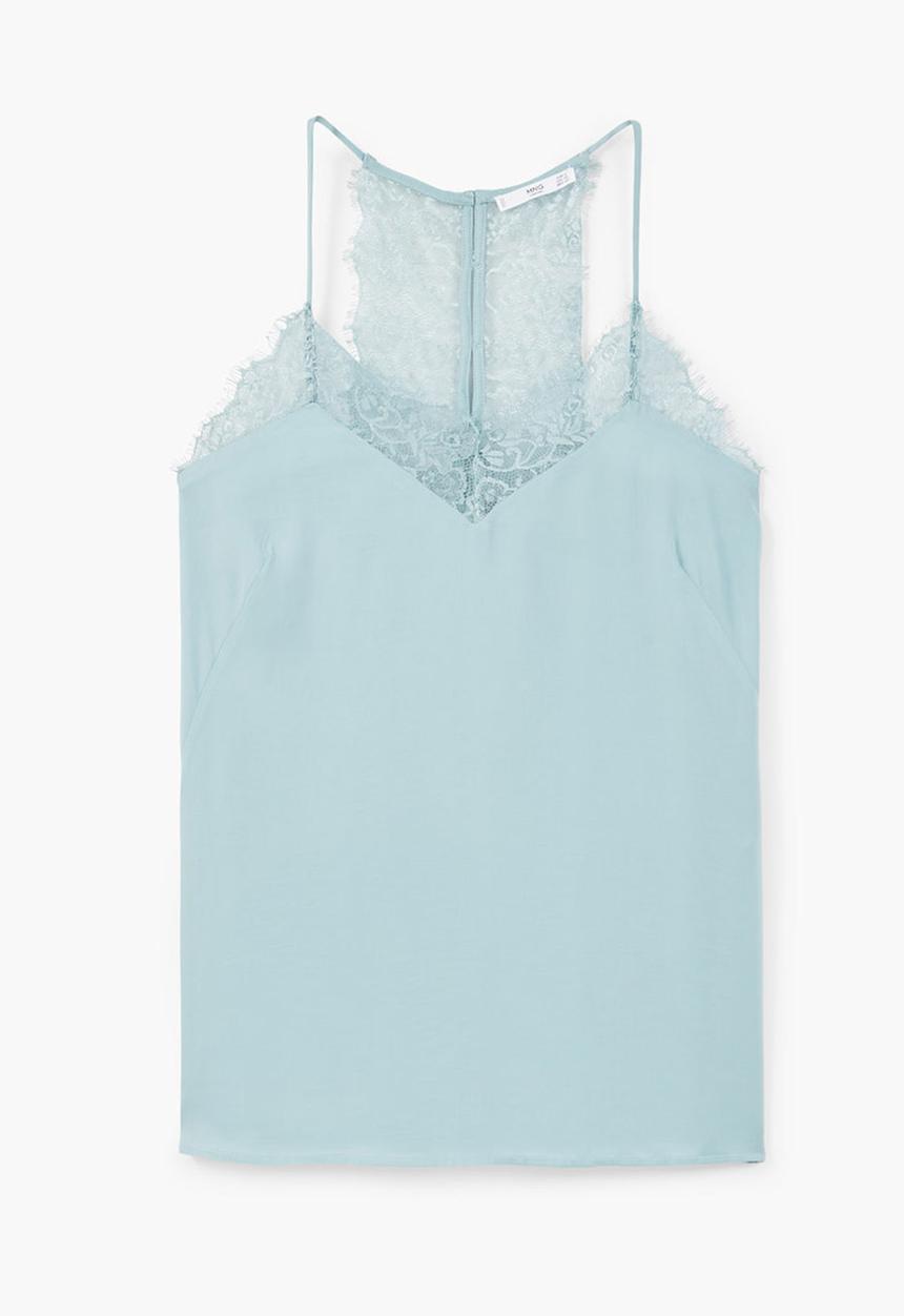 MANGO - Lace Trim Camisole Pale Blue