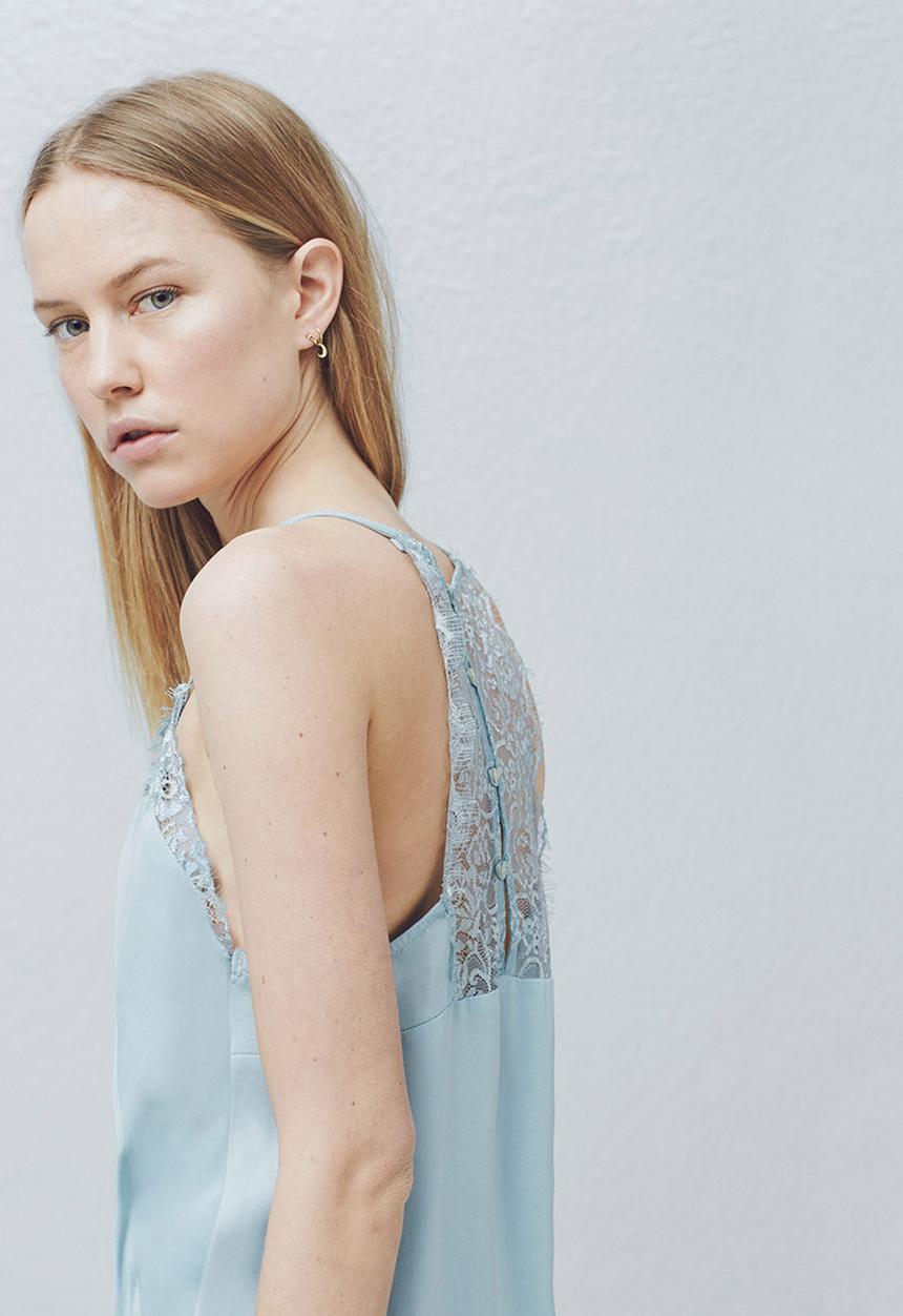 MANGO - Lace Trim Camisole Pale Blue