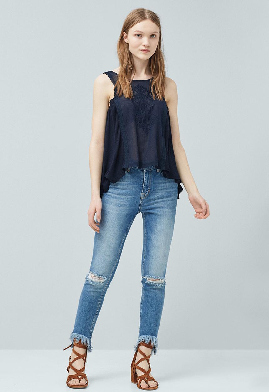 MANGO - Embroidered Panel Top Navy