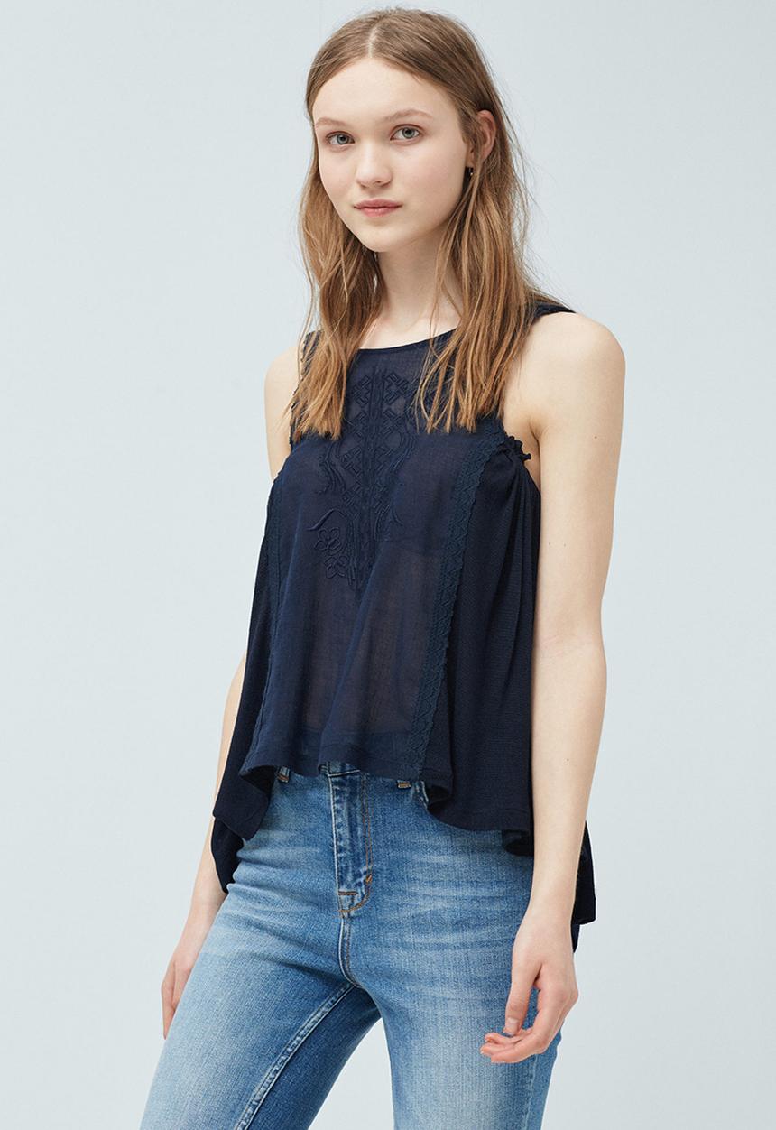 MANGO - Embroidered Panel Top Navy