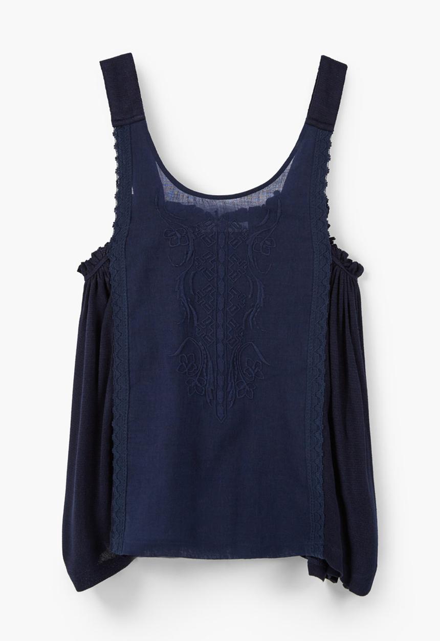 MANGO - Embroidered Panel Top Navy
