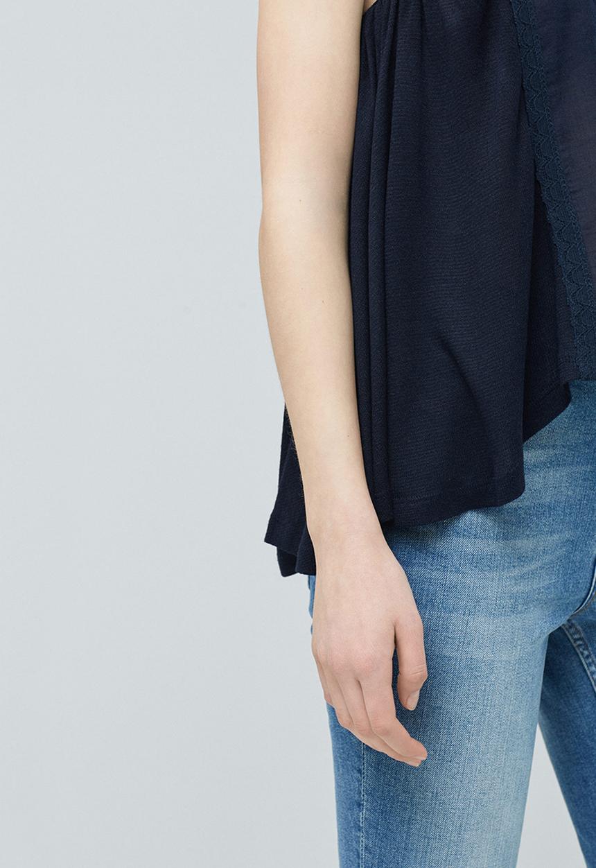 MANGO - Embroidered Panel Top Navy