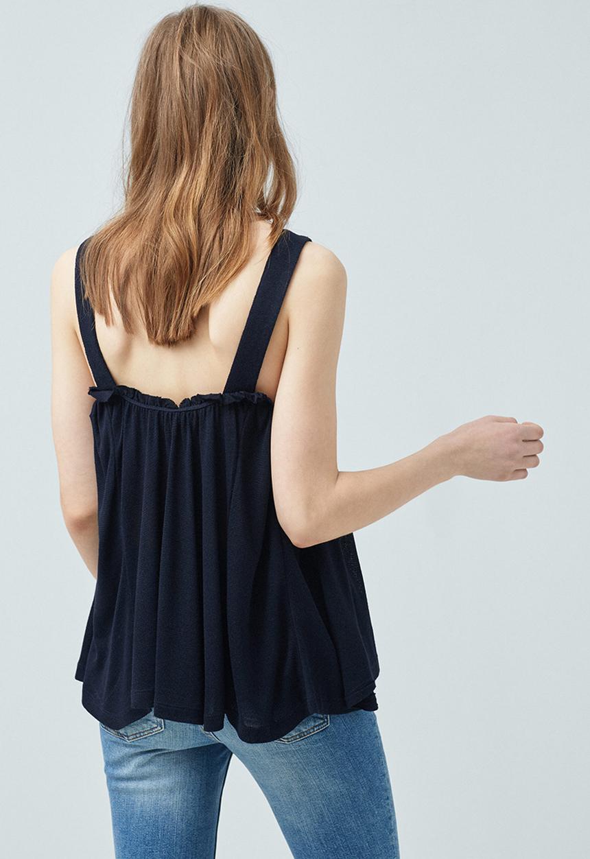 MANGO - Embroidered Panel Top Navy