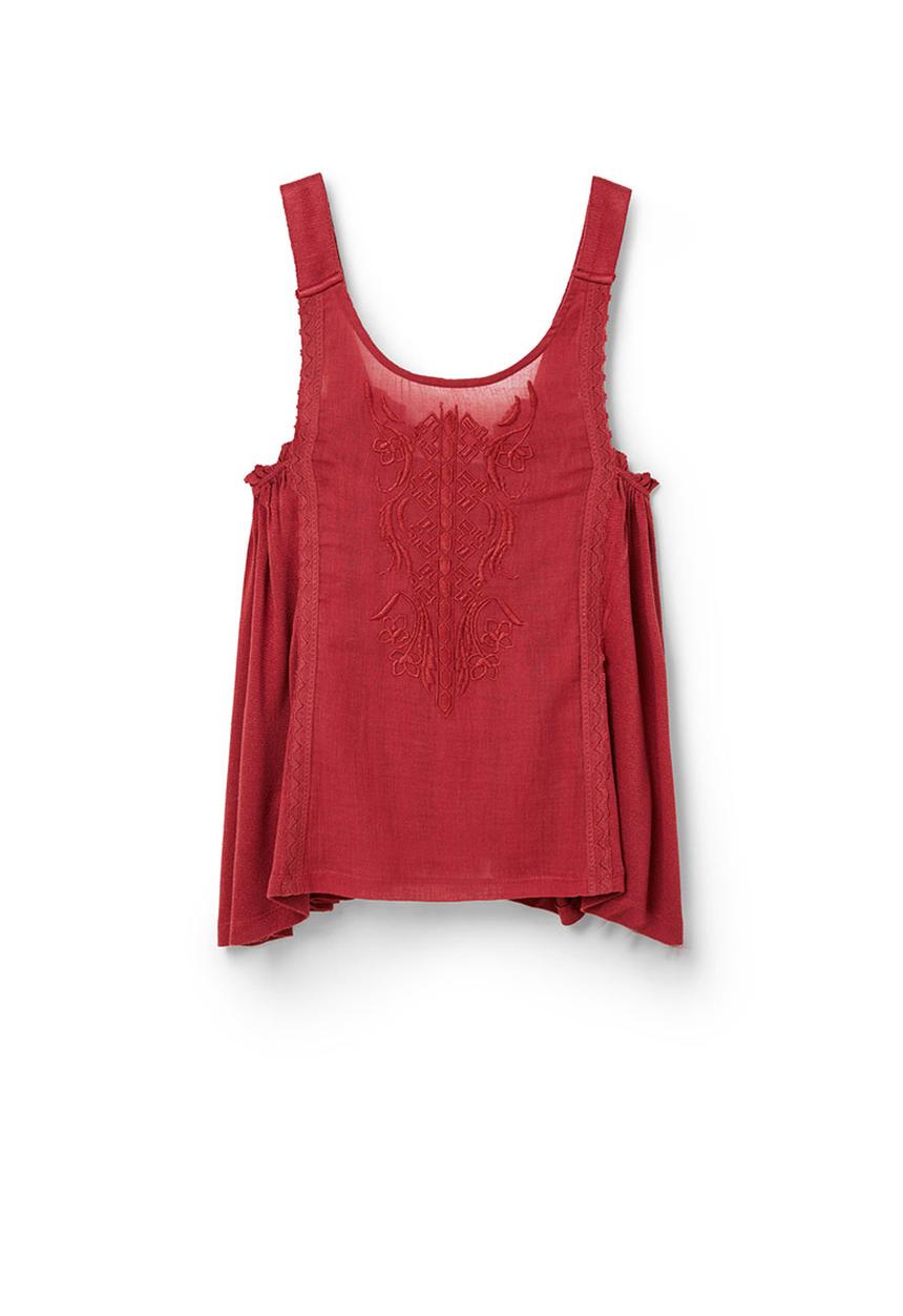MANGO - Embroidered Panel Top Mid Brown