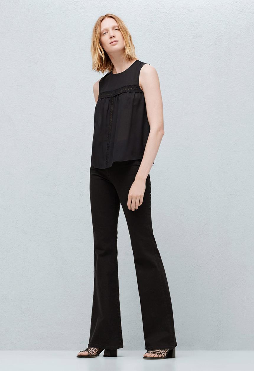 MANGO - Lace Panel Blouse Black
