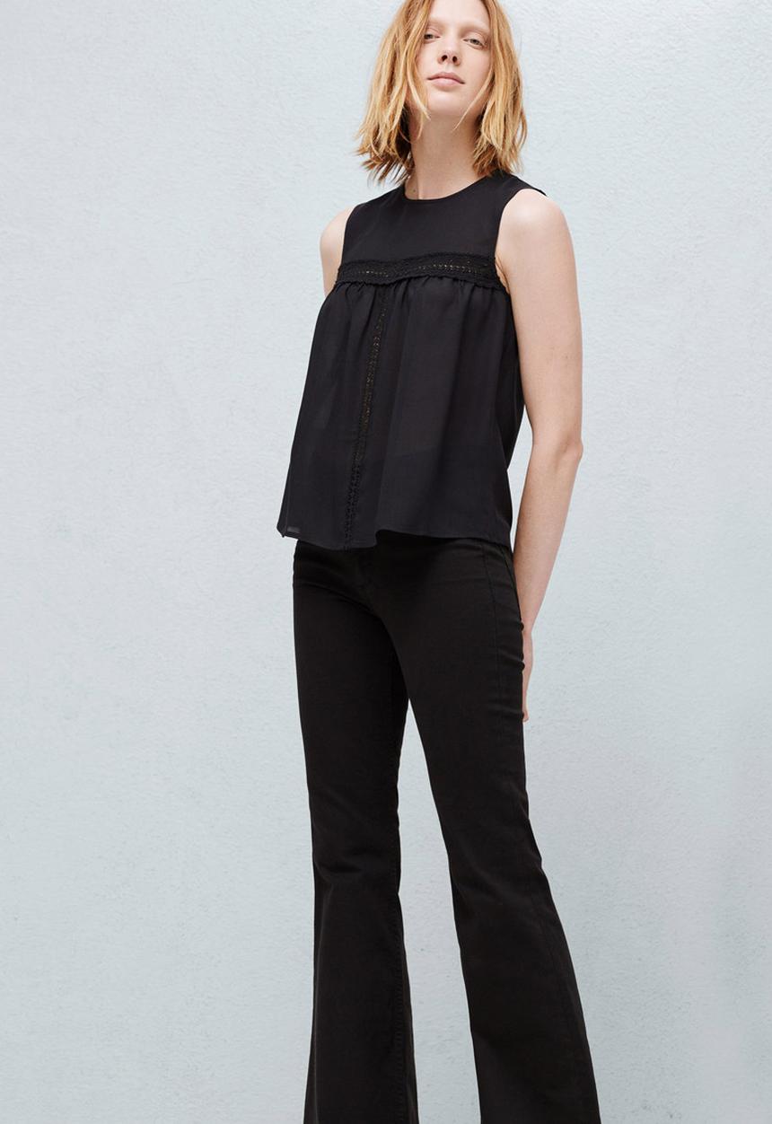 MANGO - Lace Panel Blouse Black
