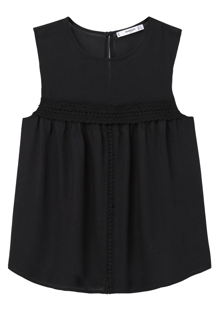 MANGO - Lace Panel Blouse Black