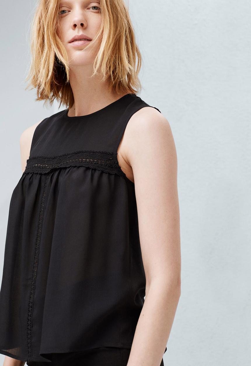 MANGO - Lace Panel Blouse Black