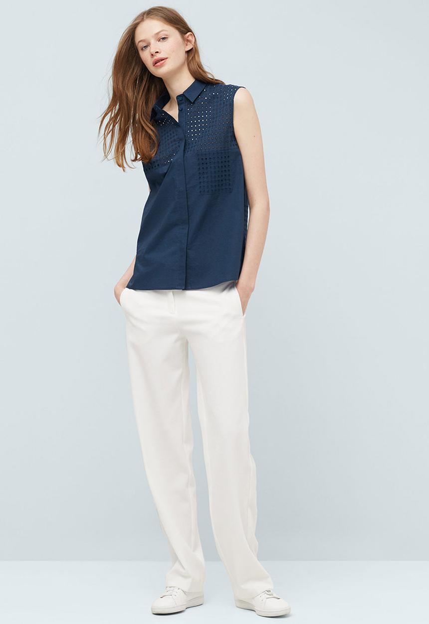 MANGO - Openwork Detailed Shirt Navy