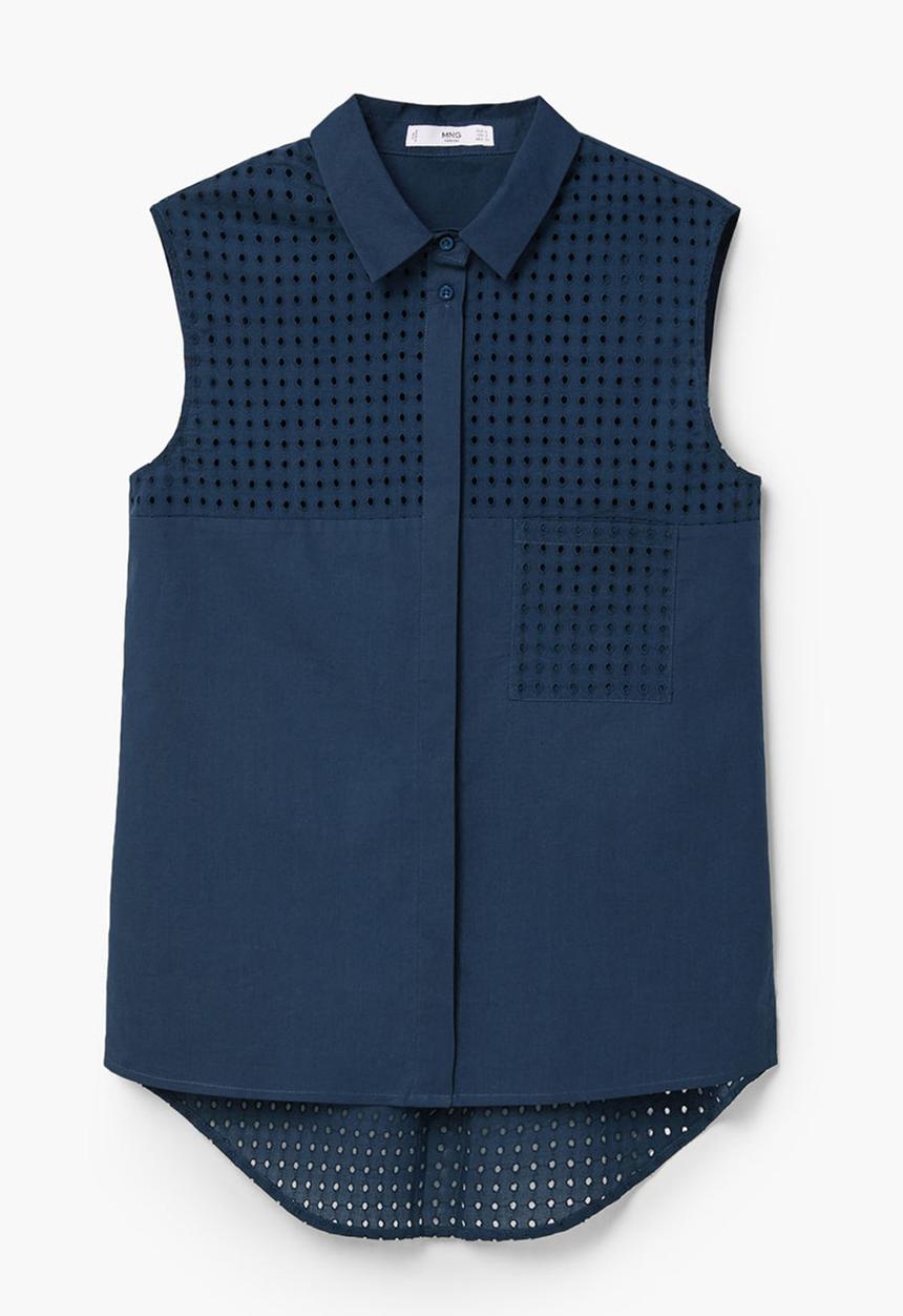 MANGO - Openwork Detailed Shirt Navy