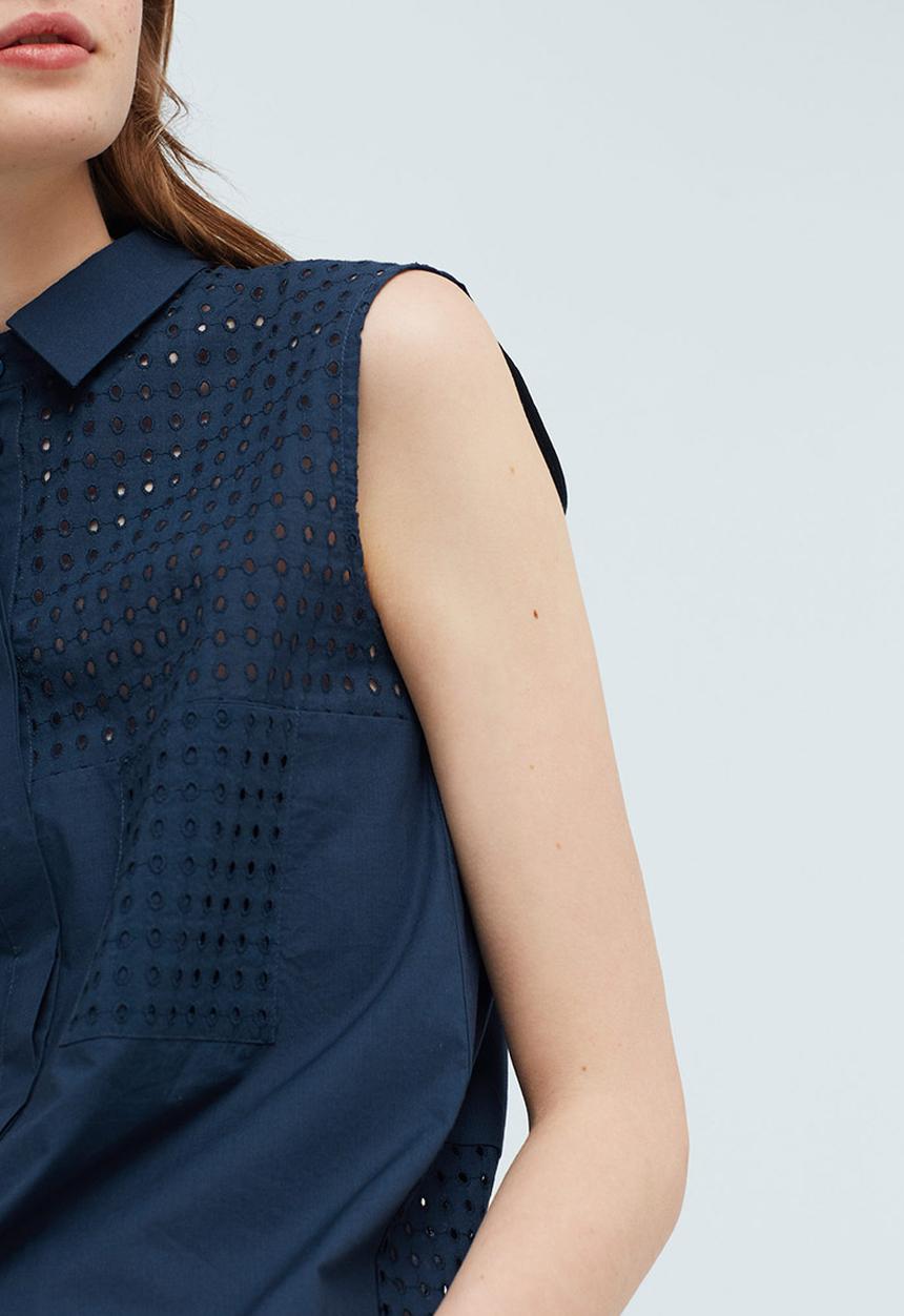 MANGO - Openwork Detailed Shirt Navy