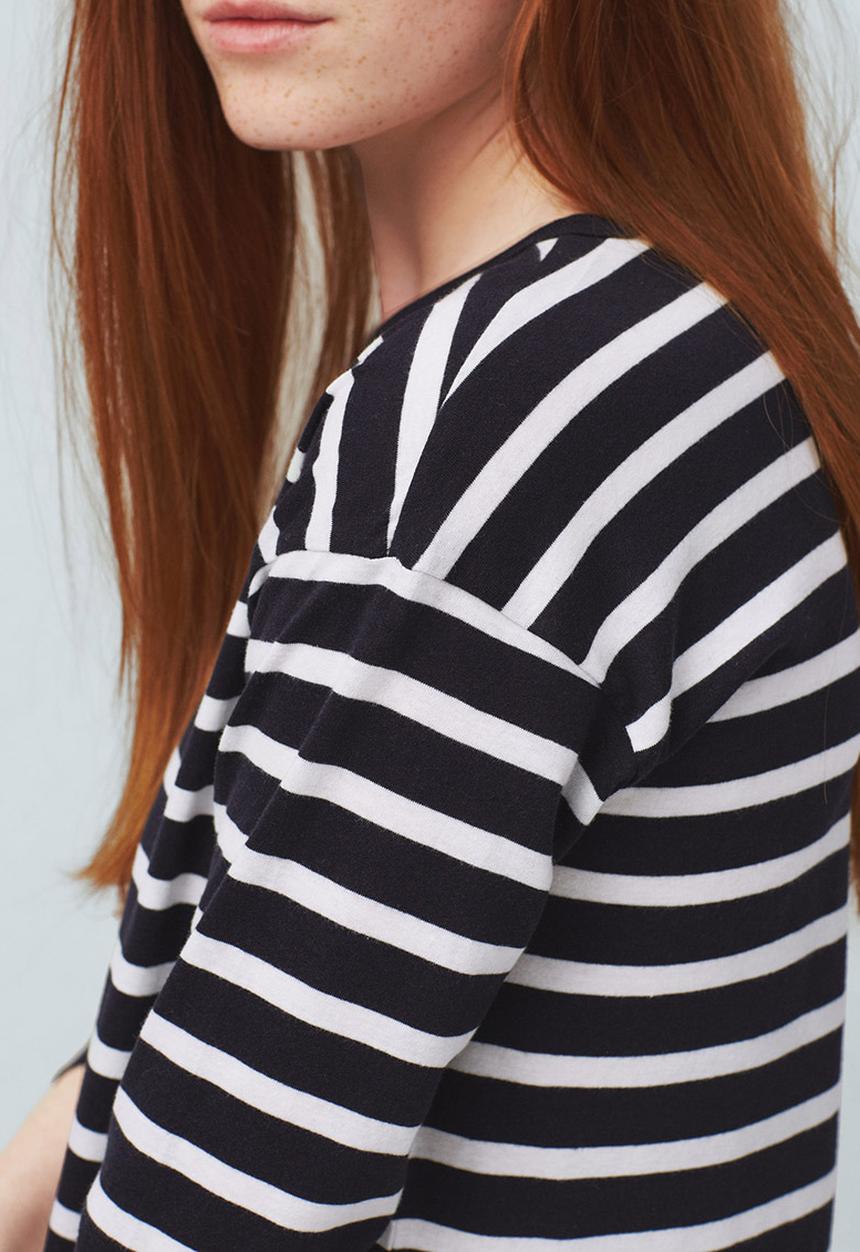 MANGO - Striped 3/4 Sleeve T-shirt Blue and White