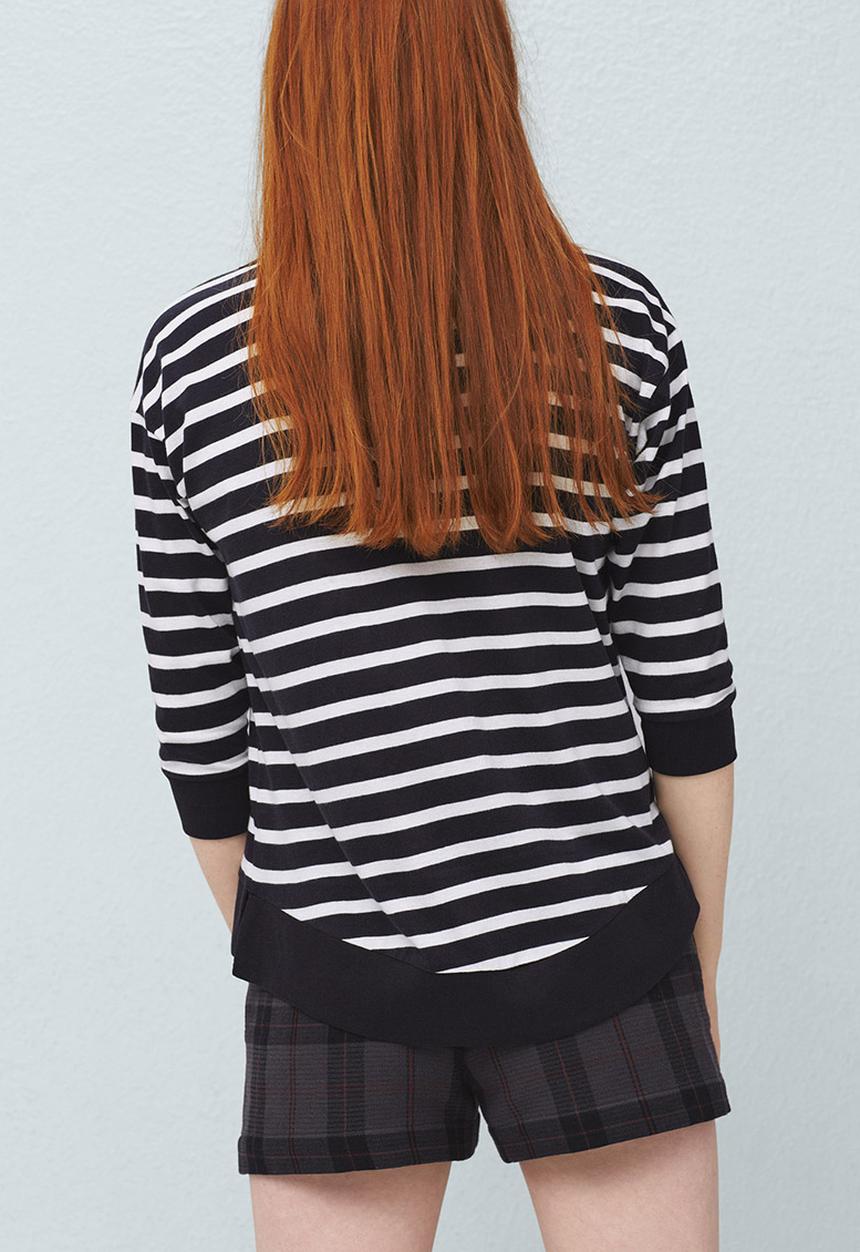MANGO - Striped 3/4 Sleeve T-shirt Blue and White