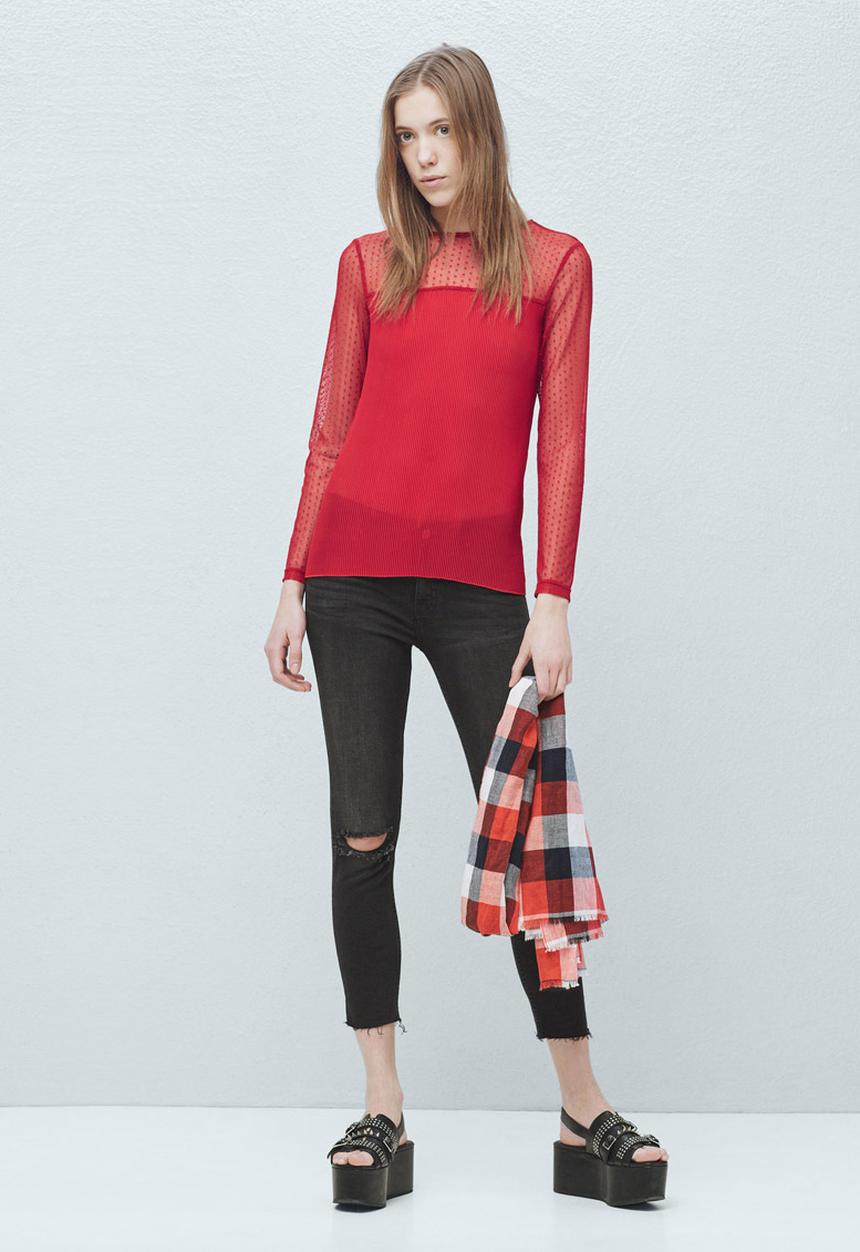 MANGO - Sheer Blouse Red