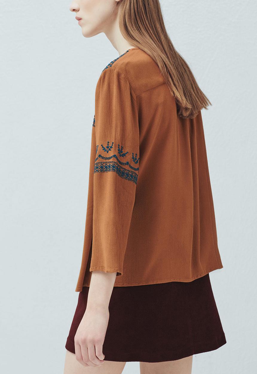 MANGO - Embroidered Blouse Tan