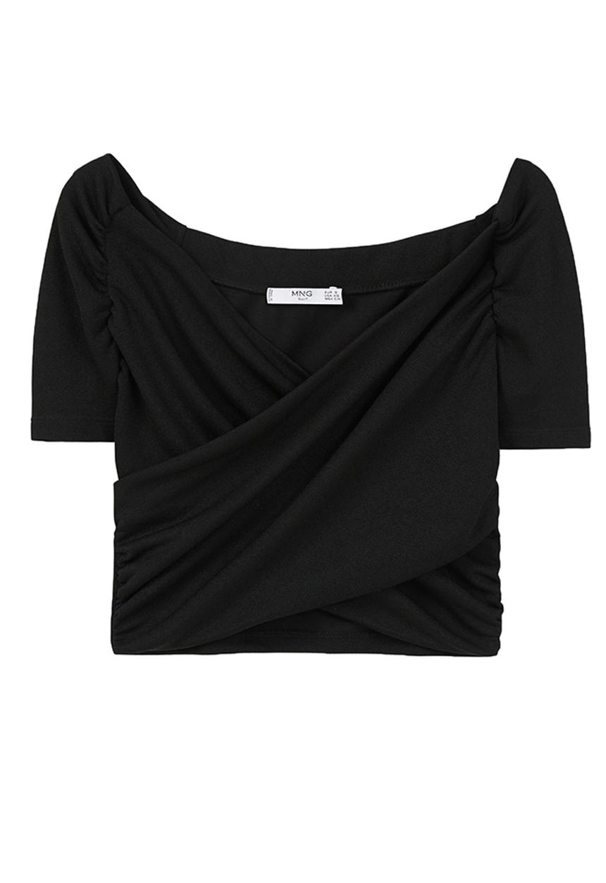 MANGO - Wrap Crop Top Black