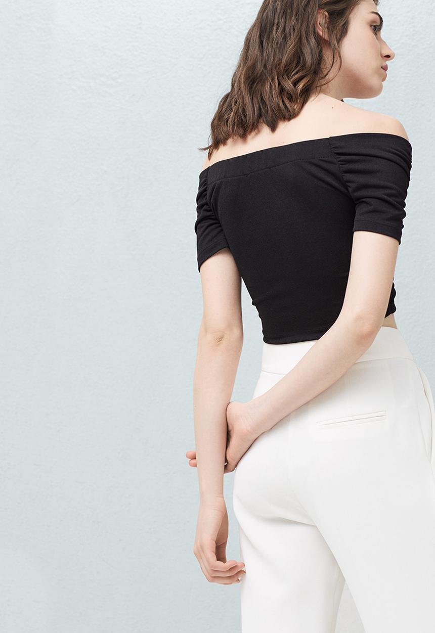 MANGO - Wrap Crop Top Black