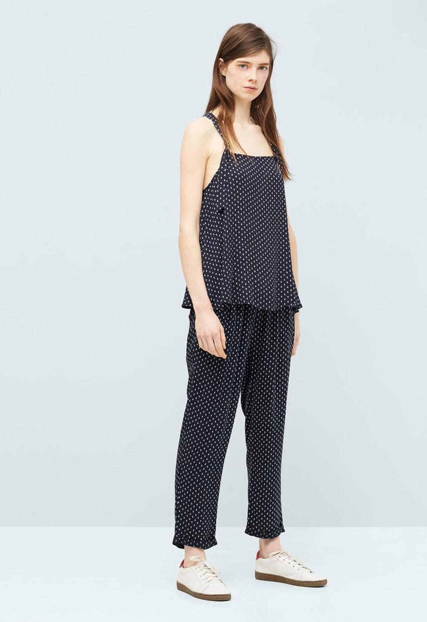 MANGO - Printed Knot Detail Flare Hem Top Navy