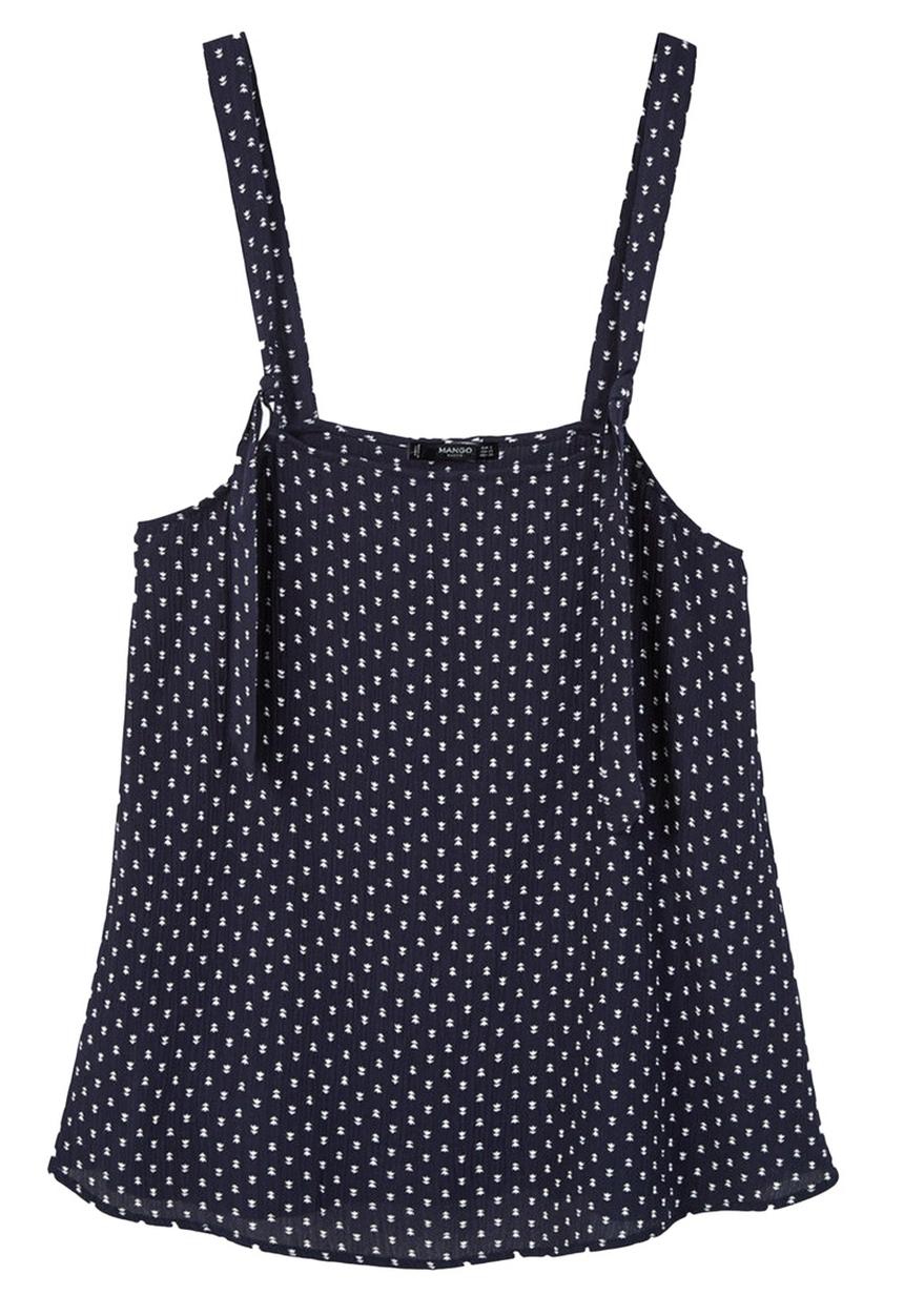 MANGO - Printed Knot Detail Flare Hem Top Navy