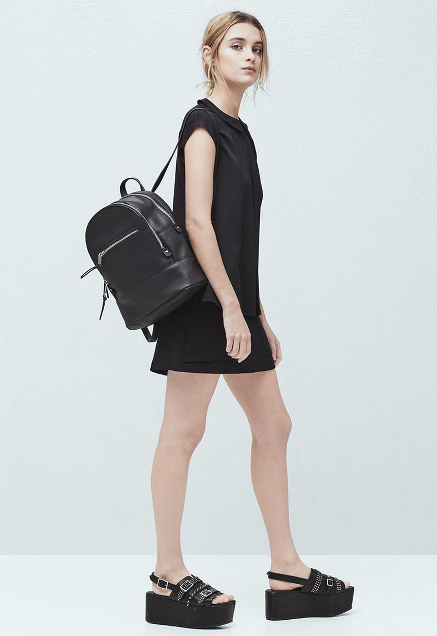 MANGO - Front Pleat Blouse Black
