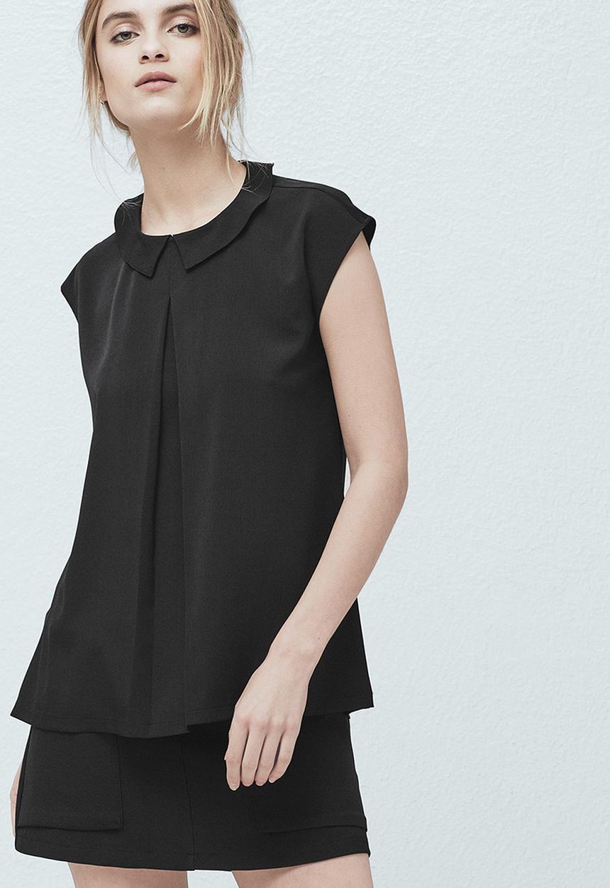 MANGO - Front Pleat Blouse Black