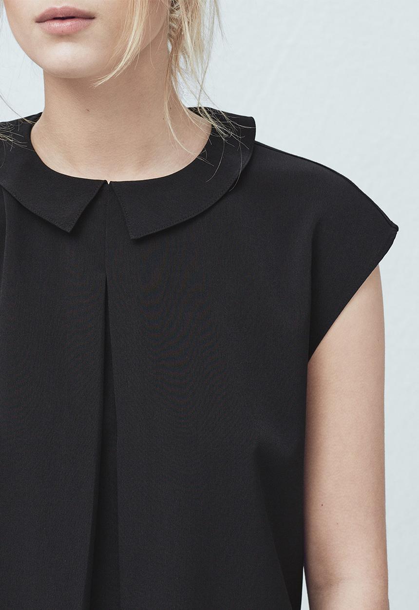 MANGO - Front Pleat Blouse Black