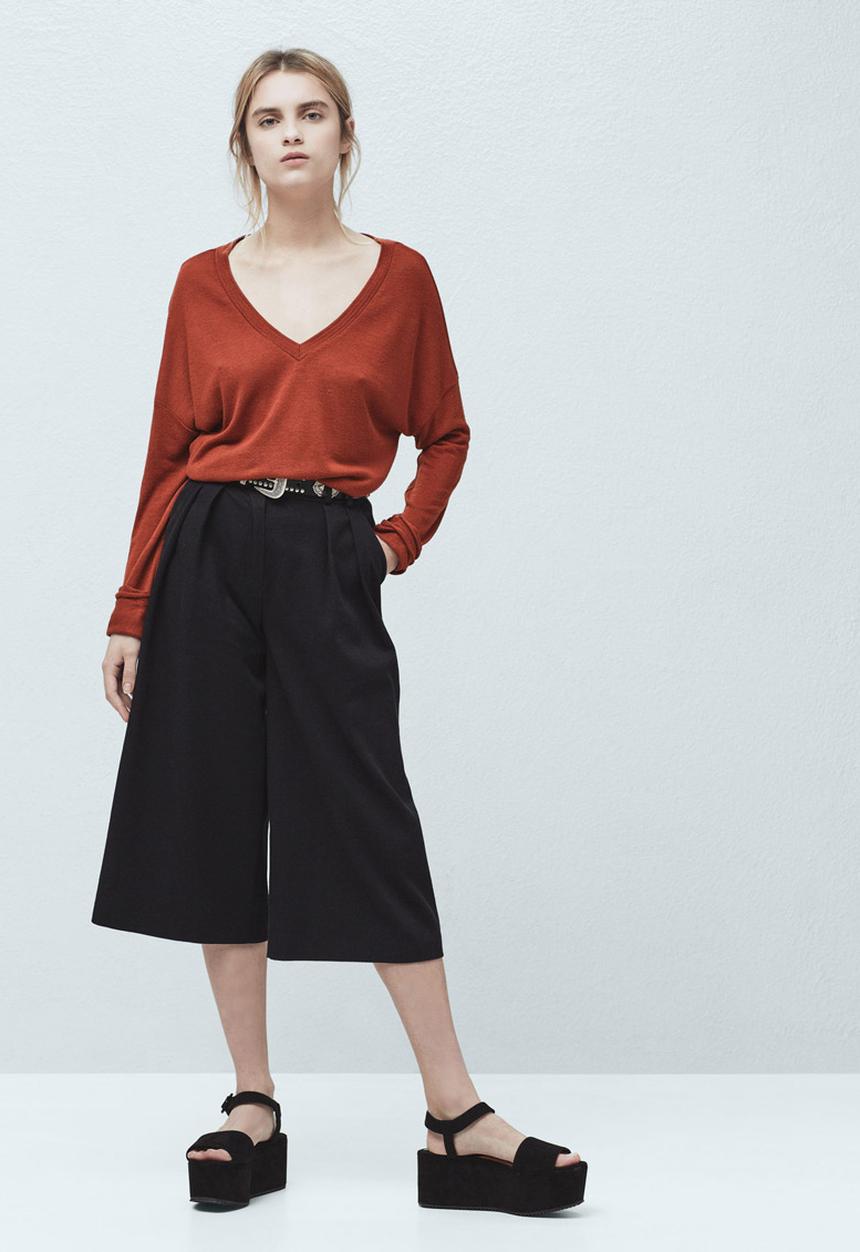 MANGO - Fine Knit T-shirt Mid Brown