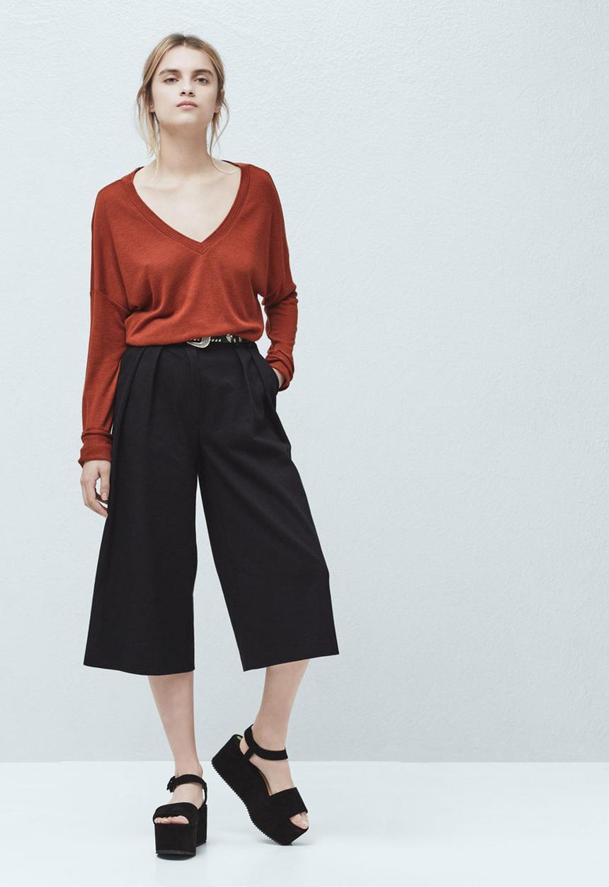 MANGO - Fine Knit T-shirt Mid Brown