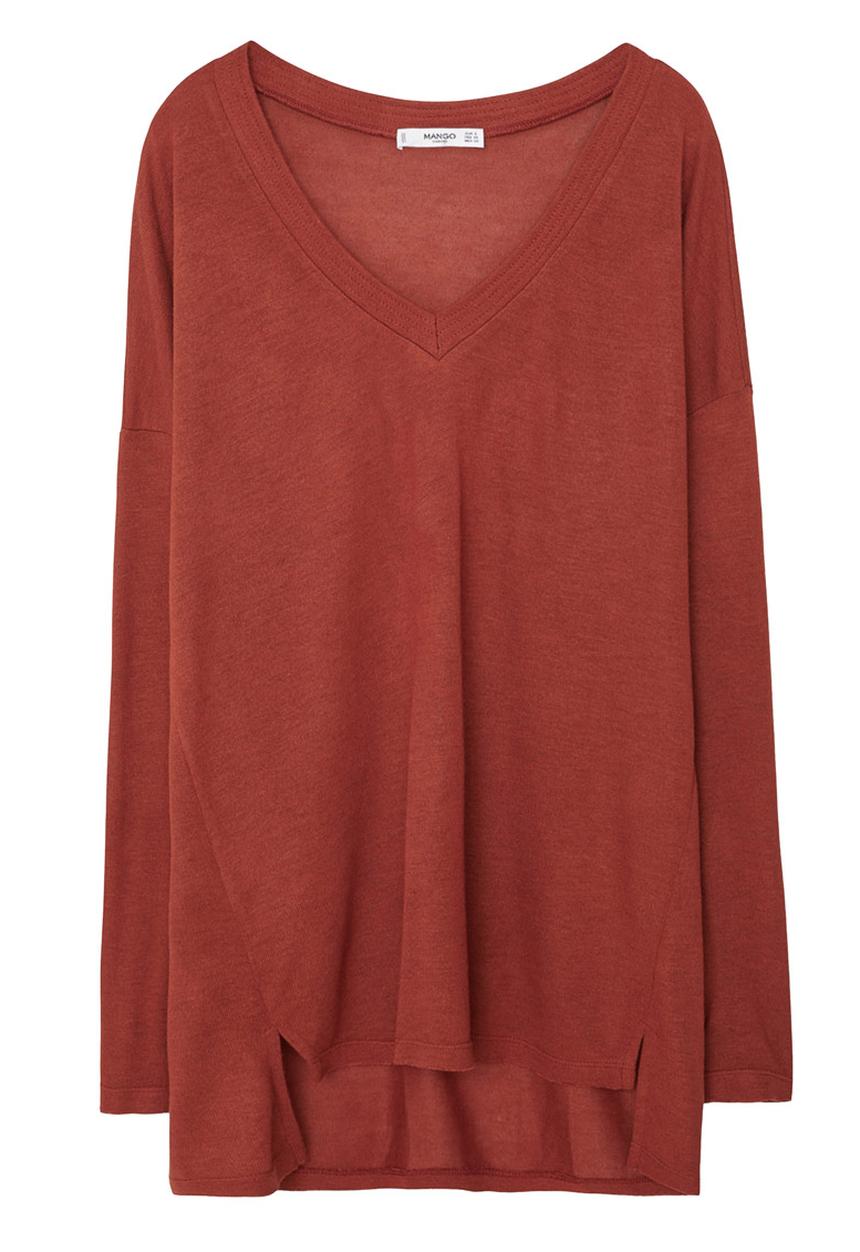 MANGO - Fine Knit T-shirt Mid Brown