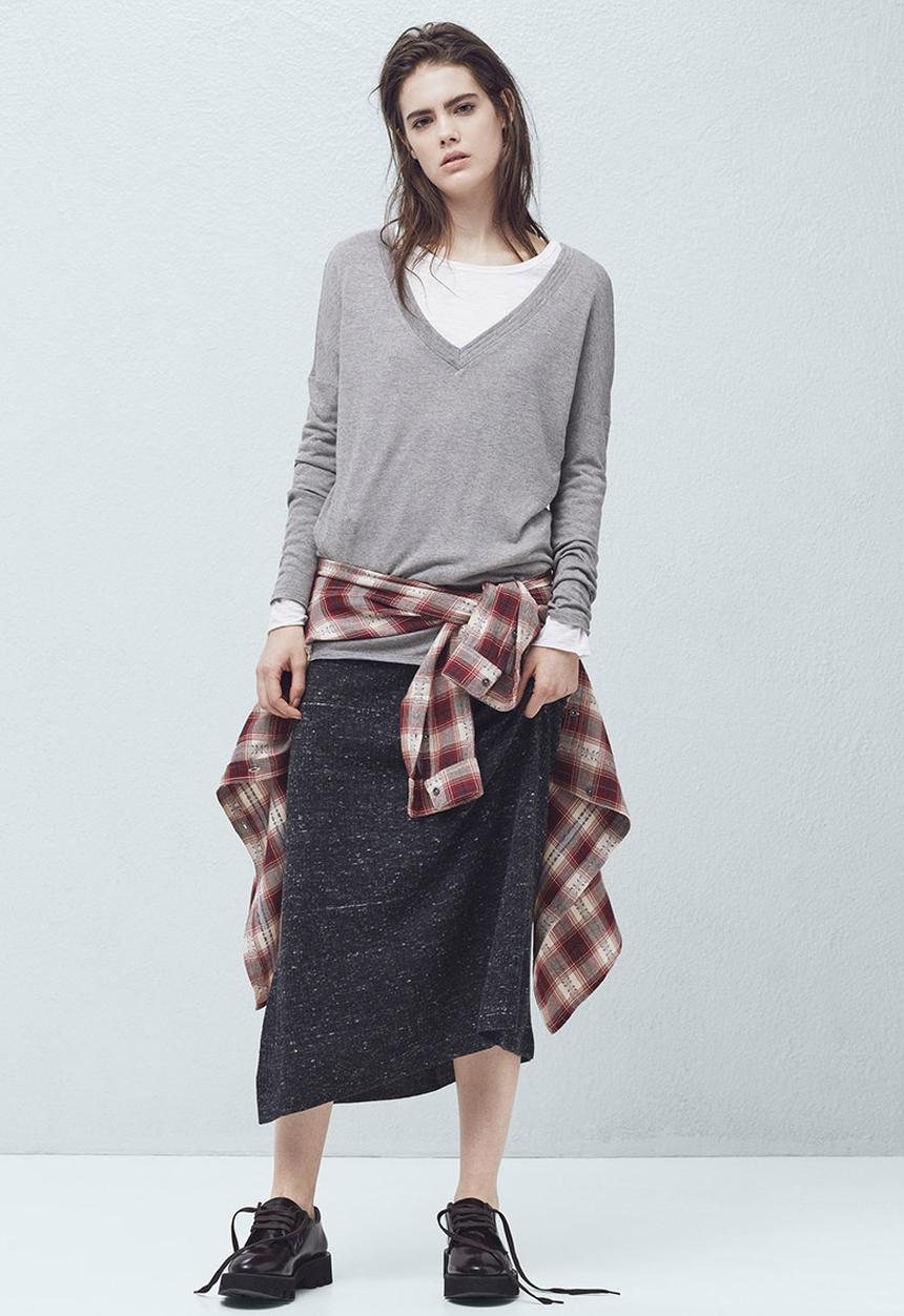 MANGO - Fine Knit T-shirt Mid Grey