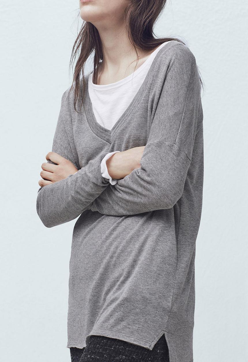 MANGO - Fine Knit T-shirt Mid Grey