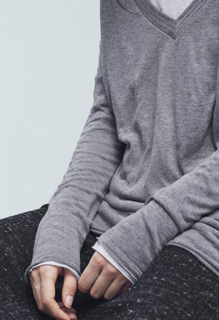 MANGO - Fine Knit T-shirt Mid Grey