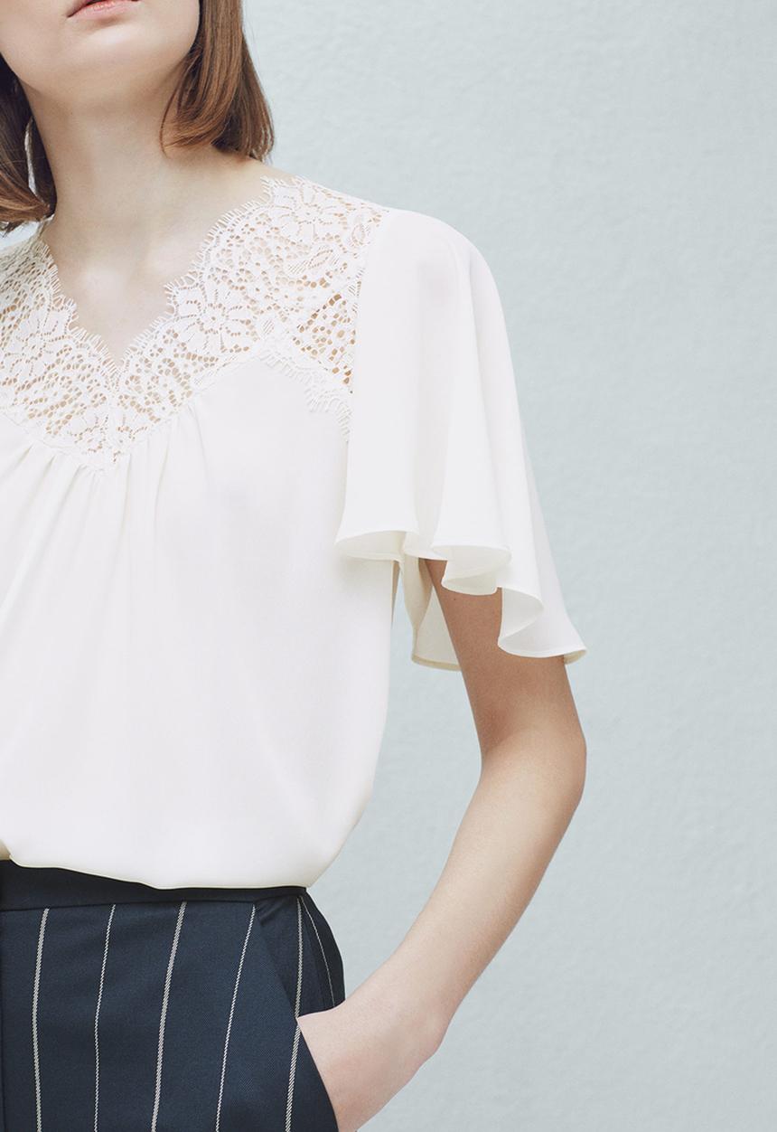 MANGO - Lace Detail Blouse Milk