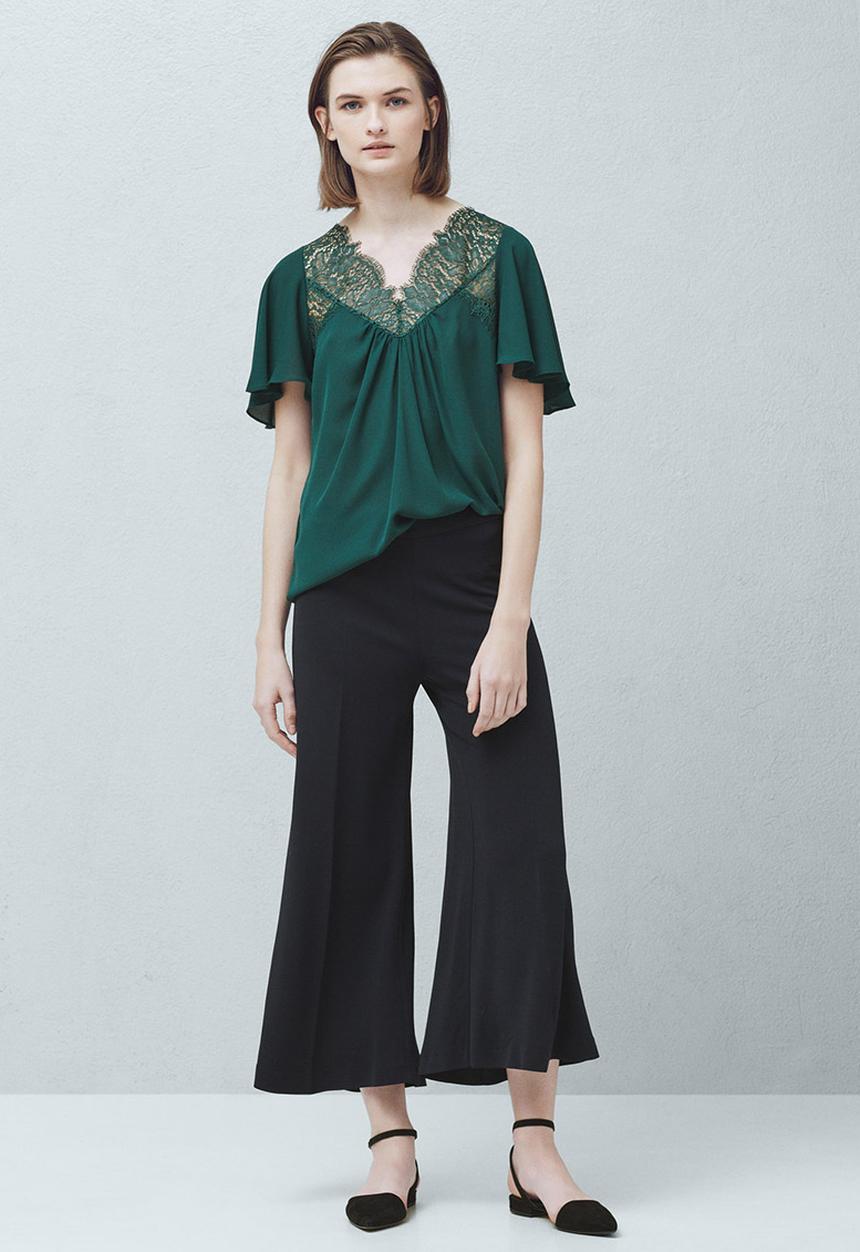 MANGO - Lace Detail Blouse Green