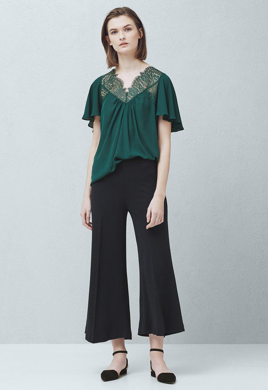 MANGO - Lace Detail Blouse Green