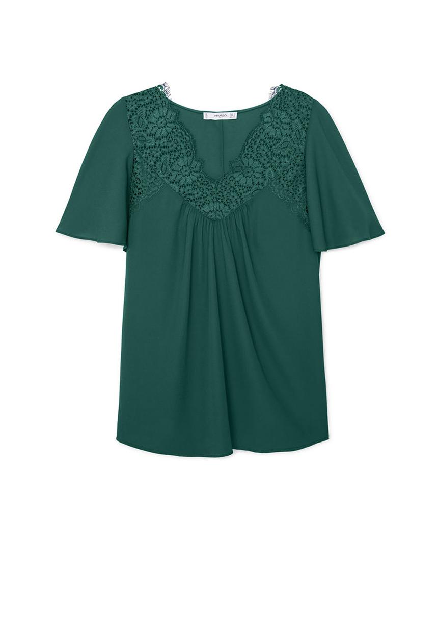 MANGO - Lace Detail Blouse Green