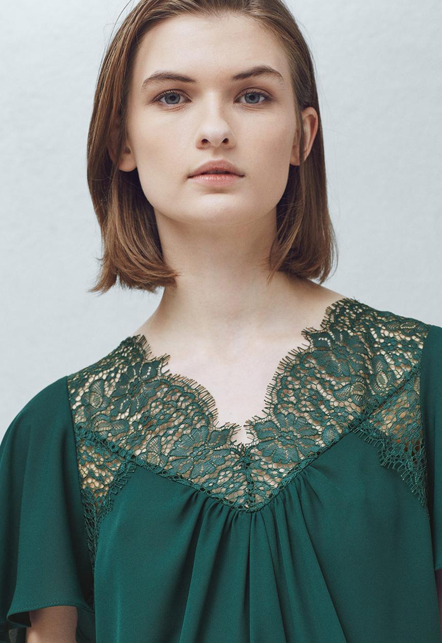 MANGO - Lace Detail Blouse Green